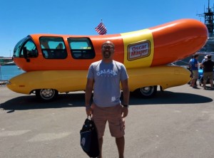Not exactly the coolest pose, but I'm not sure how to look cool in front of a hot dog on wheels.